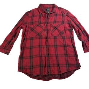 Seven7 womens red black plaid flannel, 3/4 sleeve. Size XS, autumn, western cozy